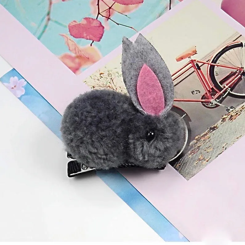 Bunny Rabbit Fluff Ball Hair Clip/Barrette