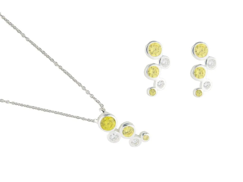 Canary & White Bubble CZ Earrings and Necklace Set