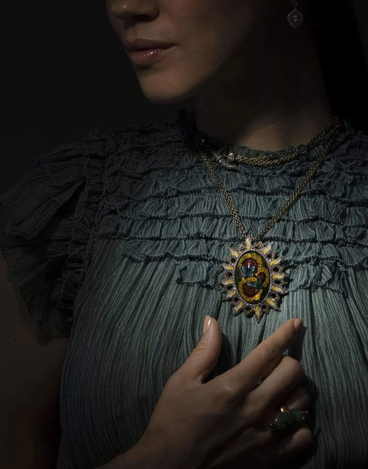 Carved Butterfly and Sunflower Necklace