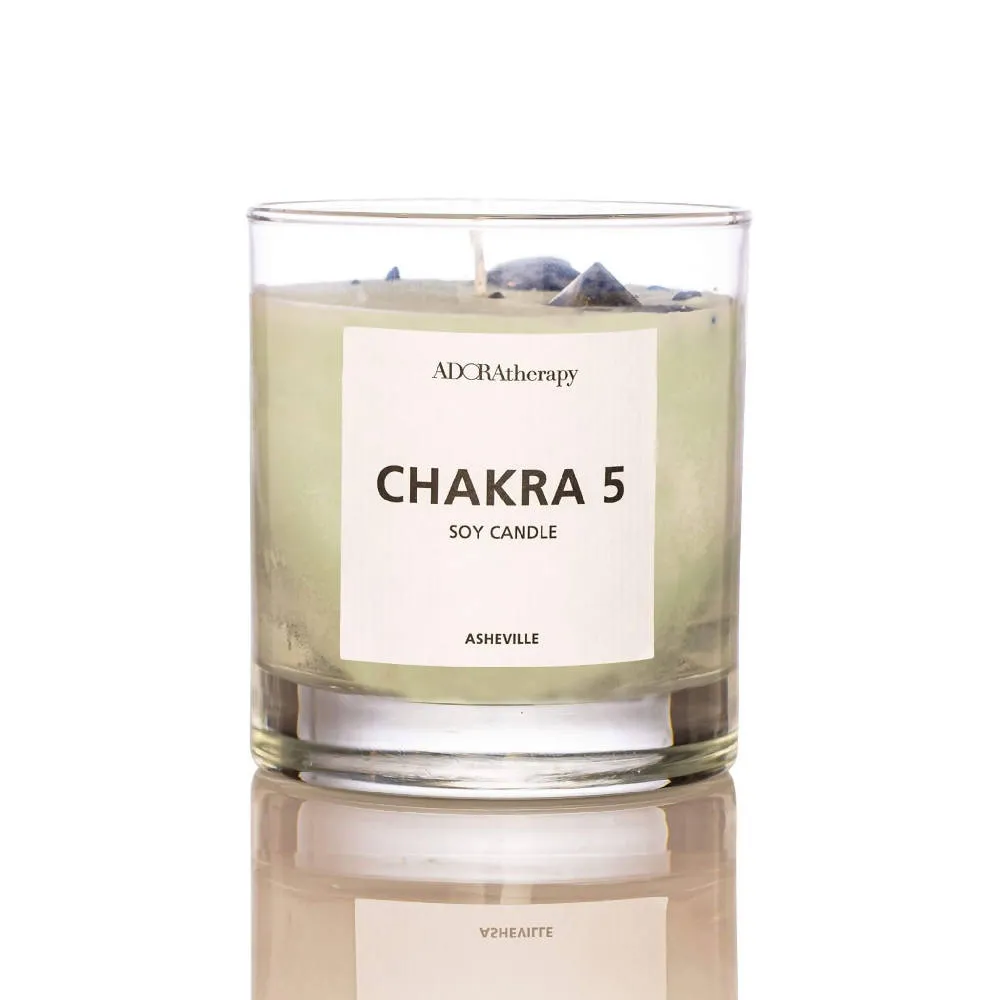 CHAKRA 5 SOY CANDLE WITH LAPIS LAZULI GEMSTONES