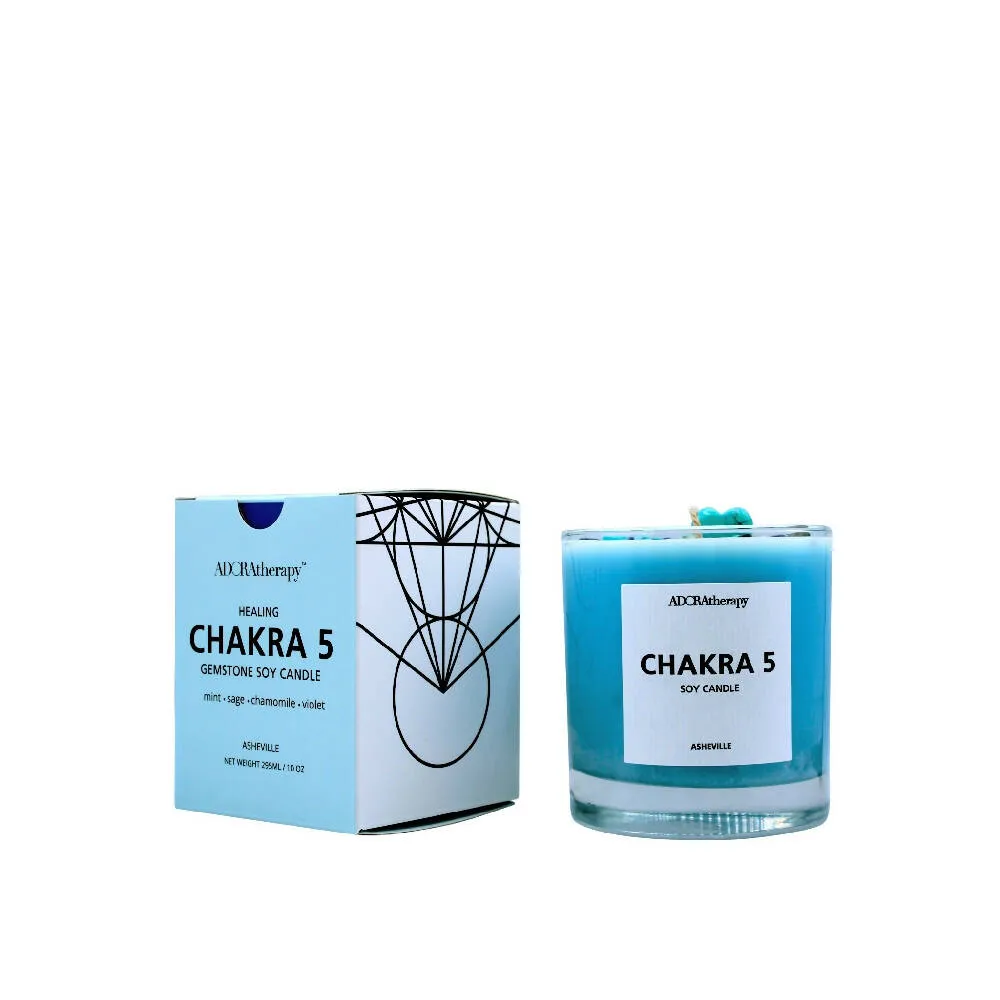 CHAKRA 5 SOY CANDLE WITH LAPIS LAZULI GEMSTONES