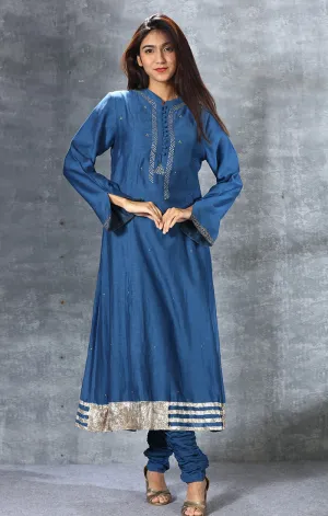 Chanderi Kurta with Gota Patti and mirror work - Lapis Lazuli Blue