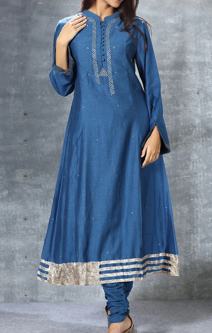 Chanderi Kurta with Gota Patti and mirror work - Lapis Lazuli Blue