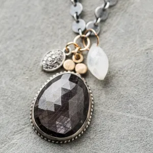 Chocolate Sapphire Drop Necklace with Pave Diamond Charm