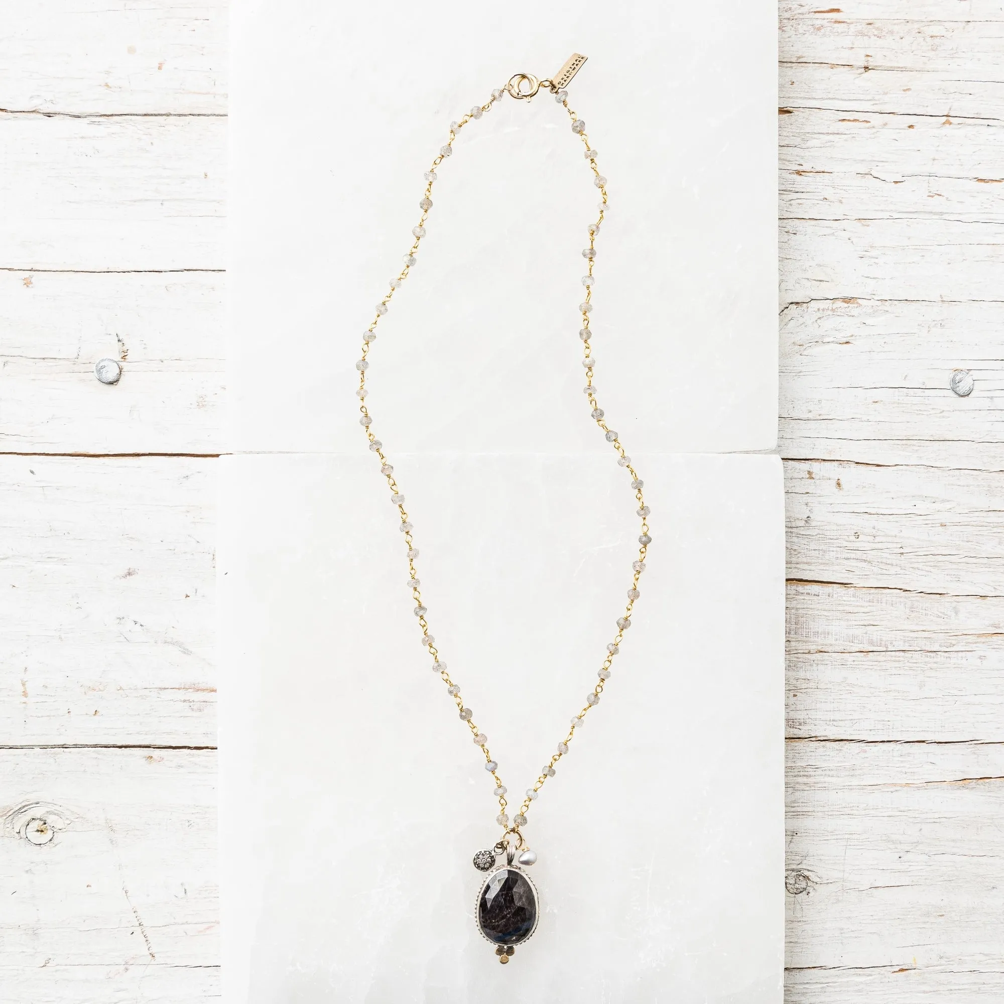 Chocolate Sapphire Necklace on Labradorite Chain