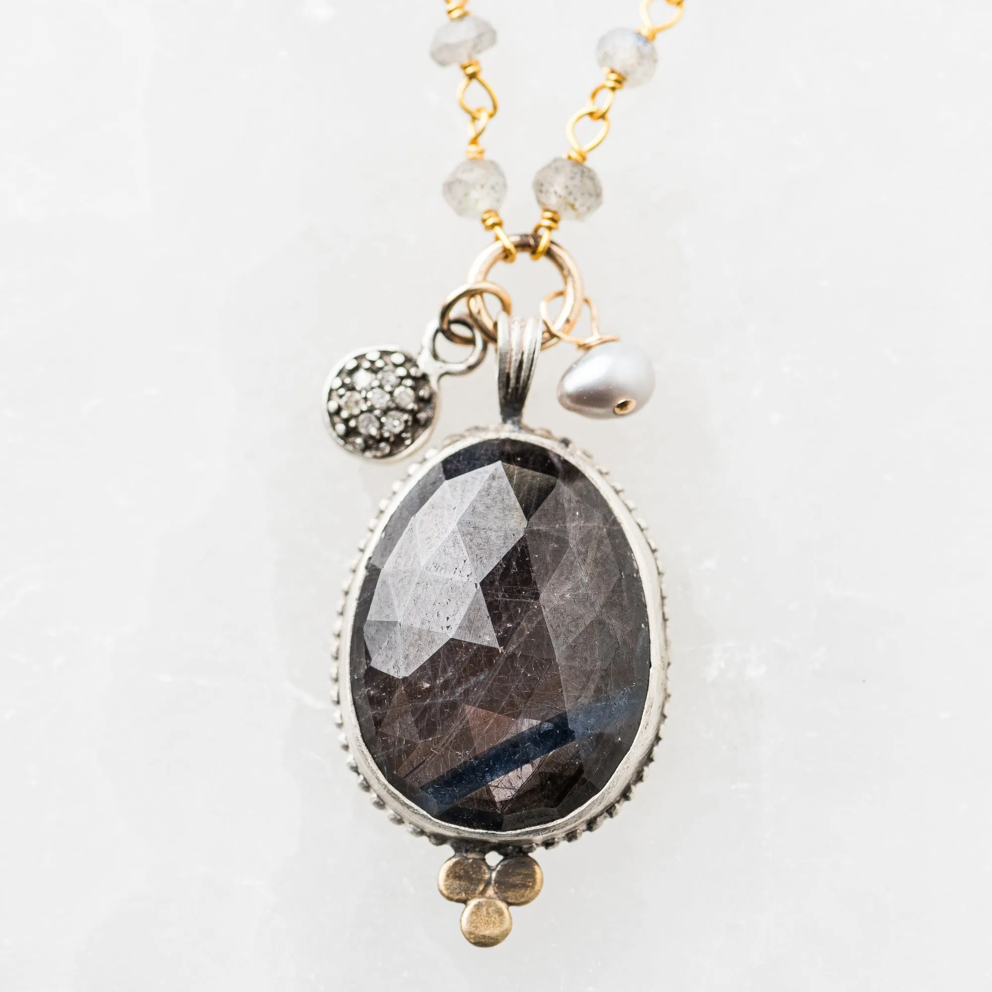 Chocolate Sapphire Necklace on Labradorite Chain