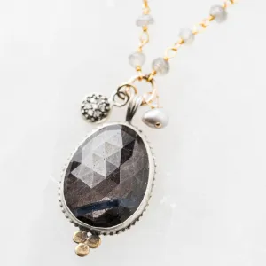 Chocolate Sapphire Necklace on Labradorite Chain