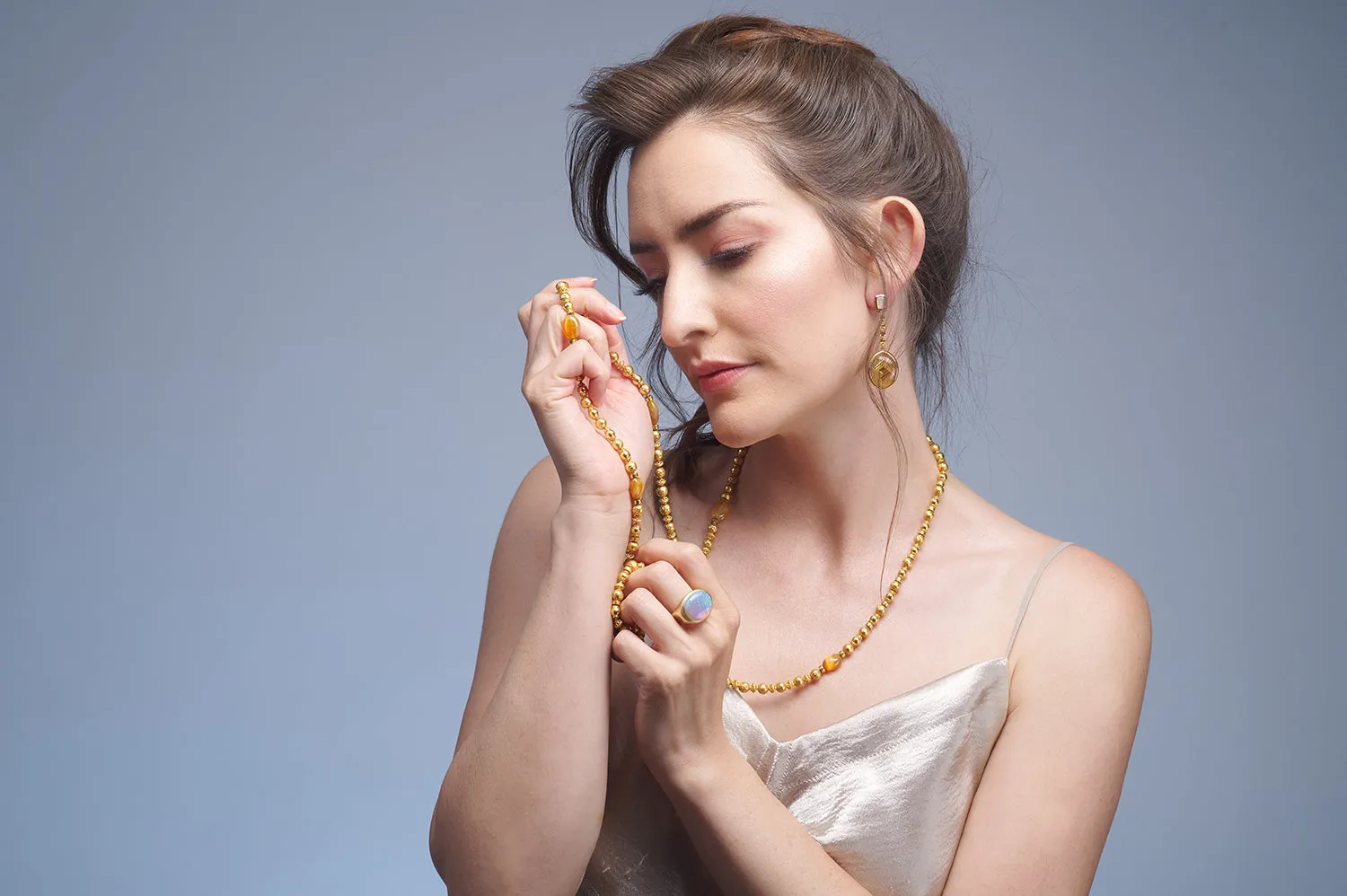 Citrine, Yellow Diamond & Opal Earrings