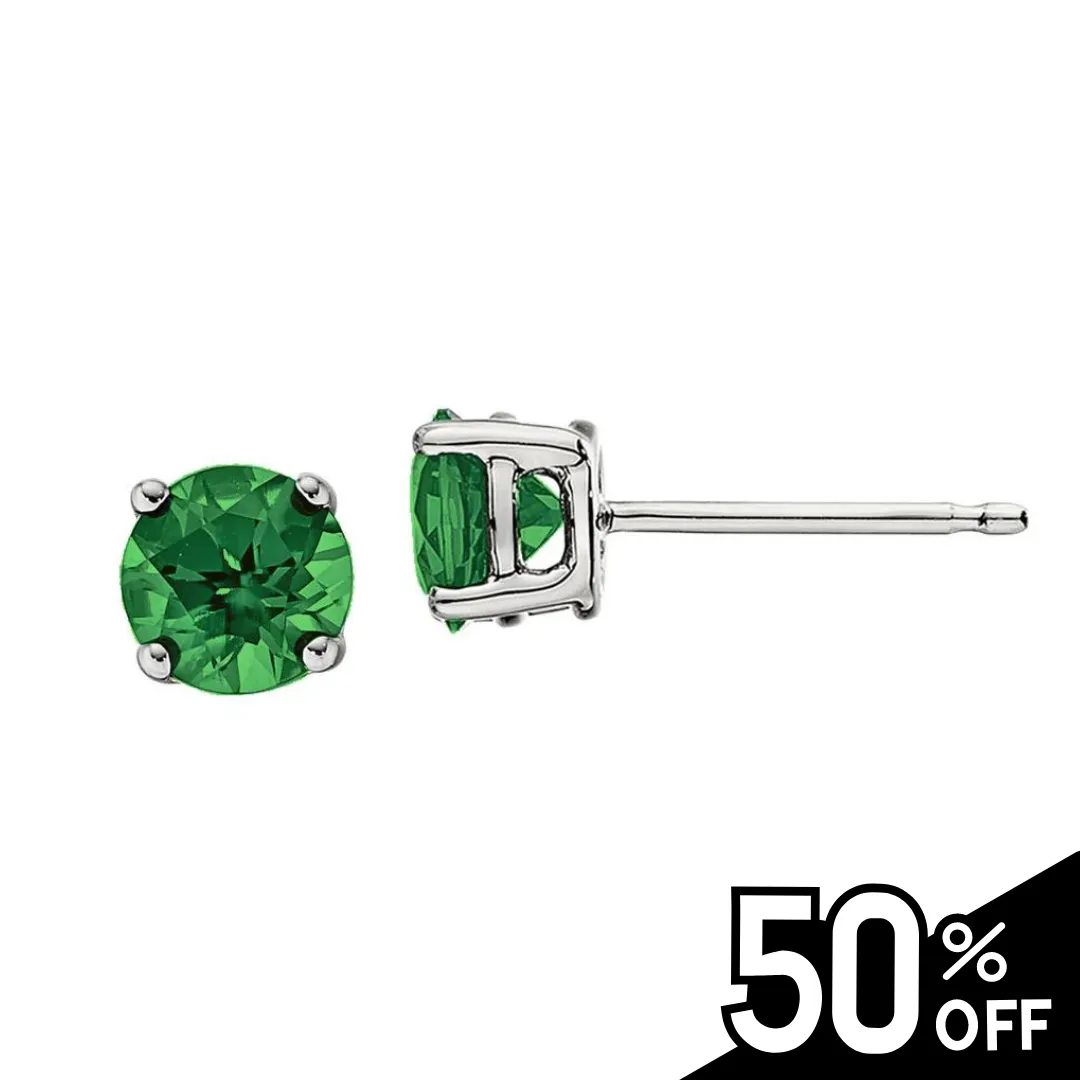 Classic Birthstone Stud Earrings with Emerald