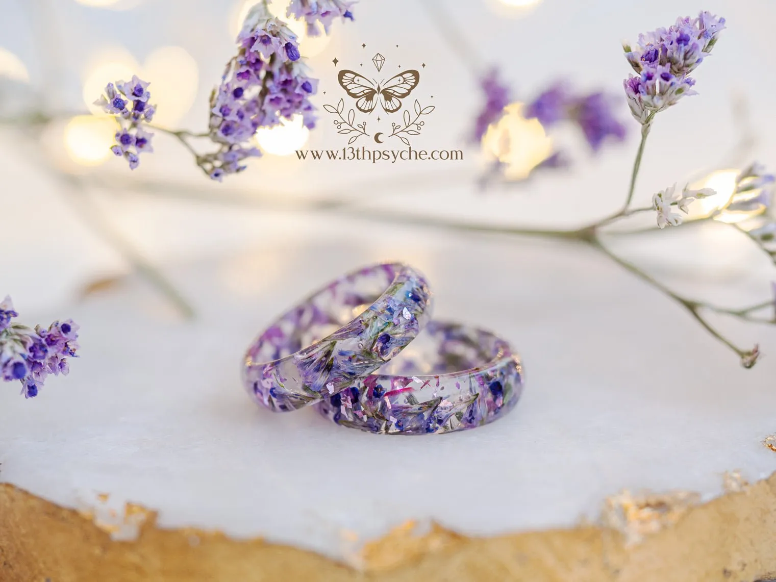 Clear Resin ring with dried lilac flowers