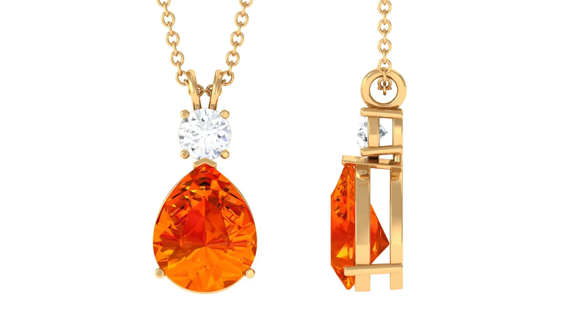 Created Orange Sapphire Teardrop Pendant Necklace with Moissanite