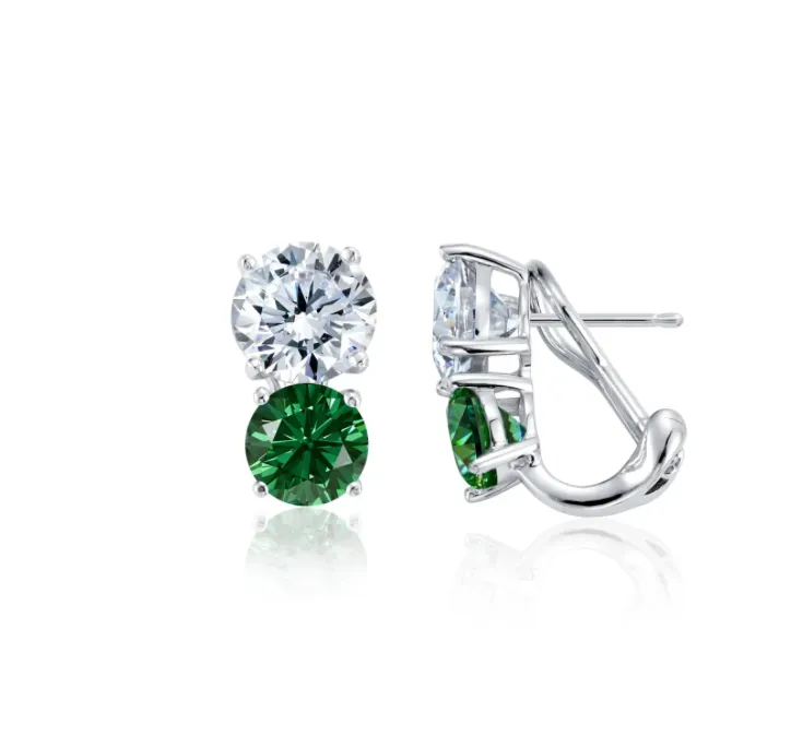 Crislu 2 Stone Posted Earrings Emerald