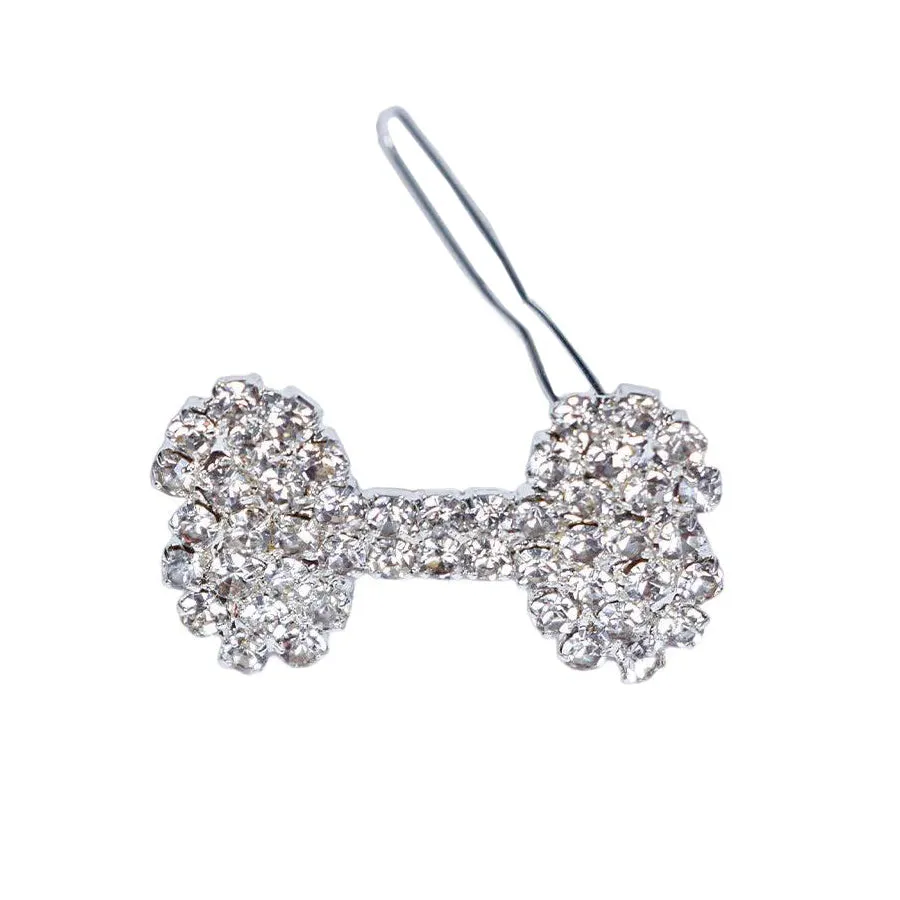 Crystal Bone Dog Barrette Silver