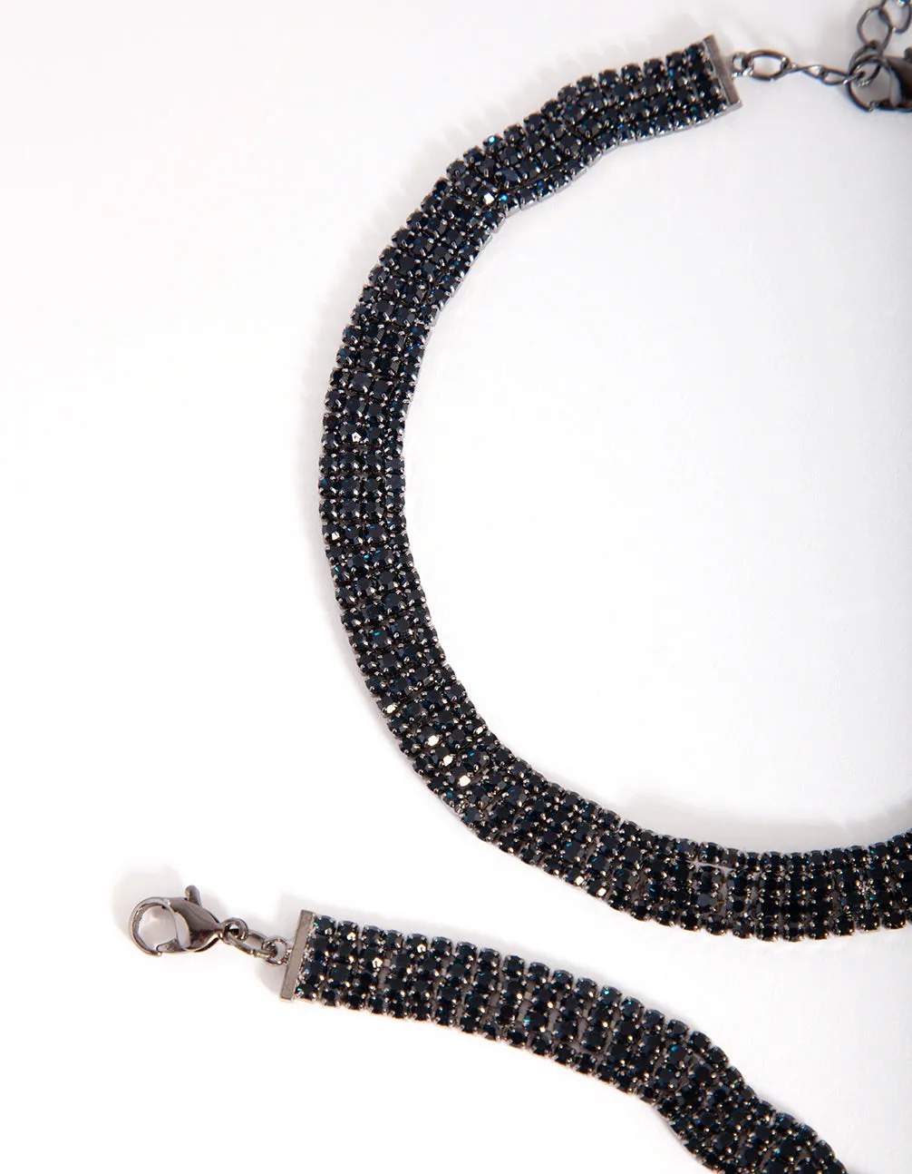 Dark Blue Diamante Choker & Bracelet Pack