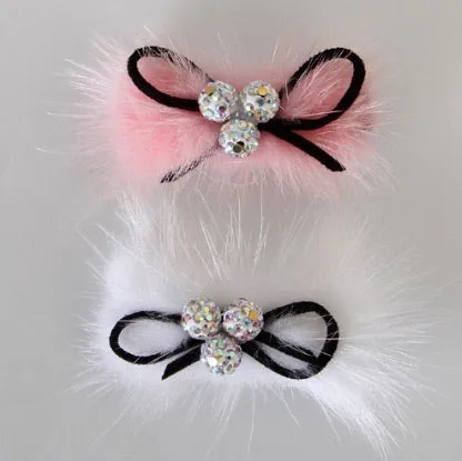 Dasha Design Furry Rhinestone Bow Barrette