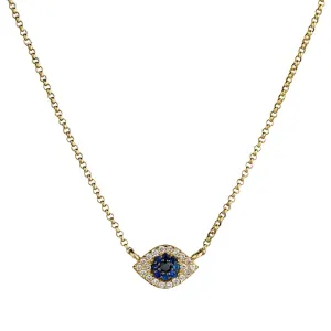 DIAMOND & BLUE SAPPHIRE EVIL EYE NECKLACE