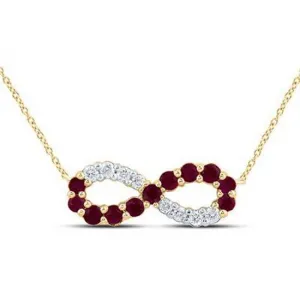 Diamond & Ruby Infinity Pendant Necklace 10k Yellow Gold Charm 18"