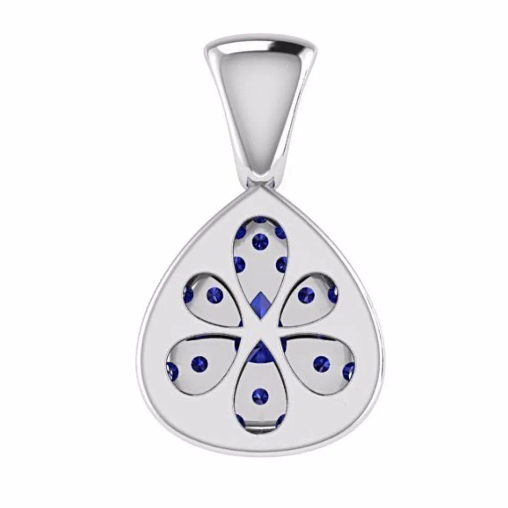 Diamond and Sapphire Pear Shaped Pendant 14K White Gold