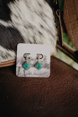 Diamond Turquoise Drop Stud Earrings