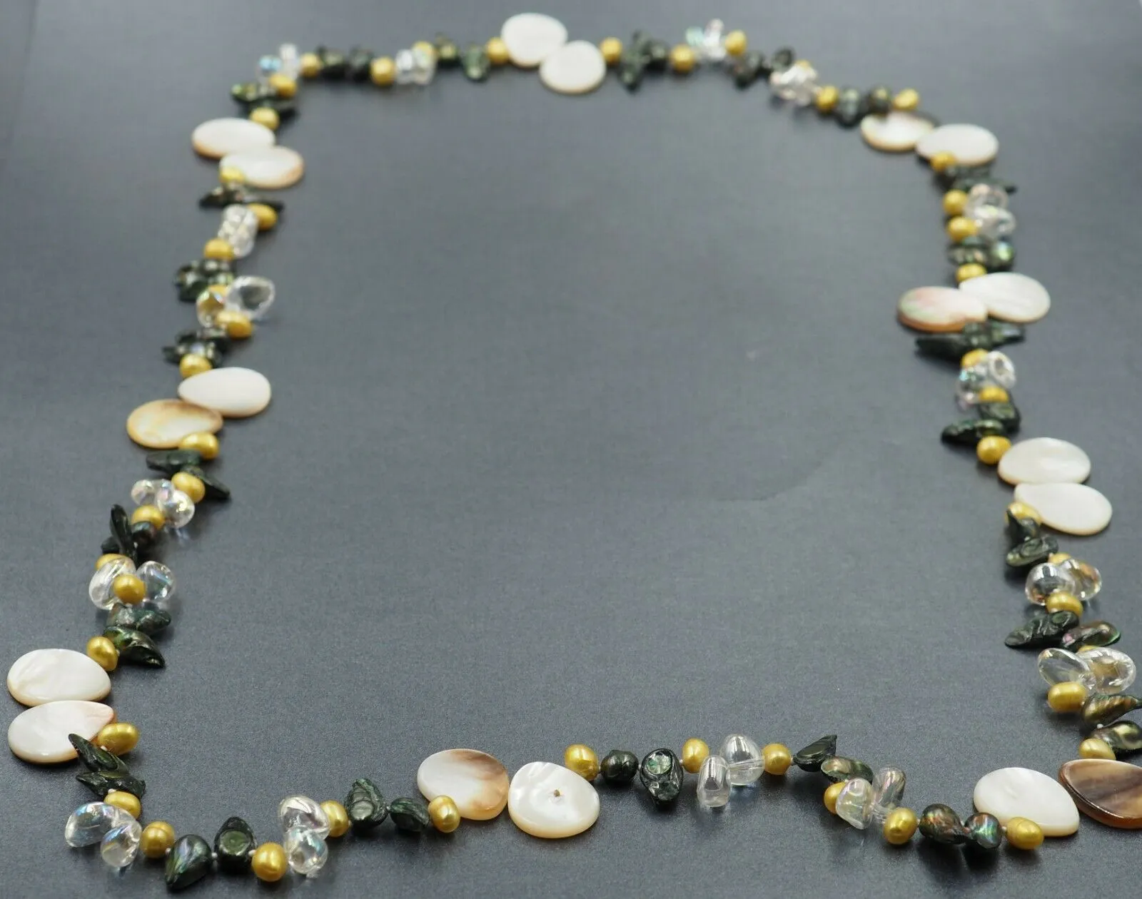 Dyed Cultured Pearl, Mother of Pearl & Coated Glass Necklace