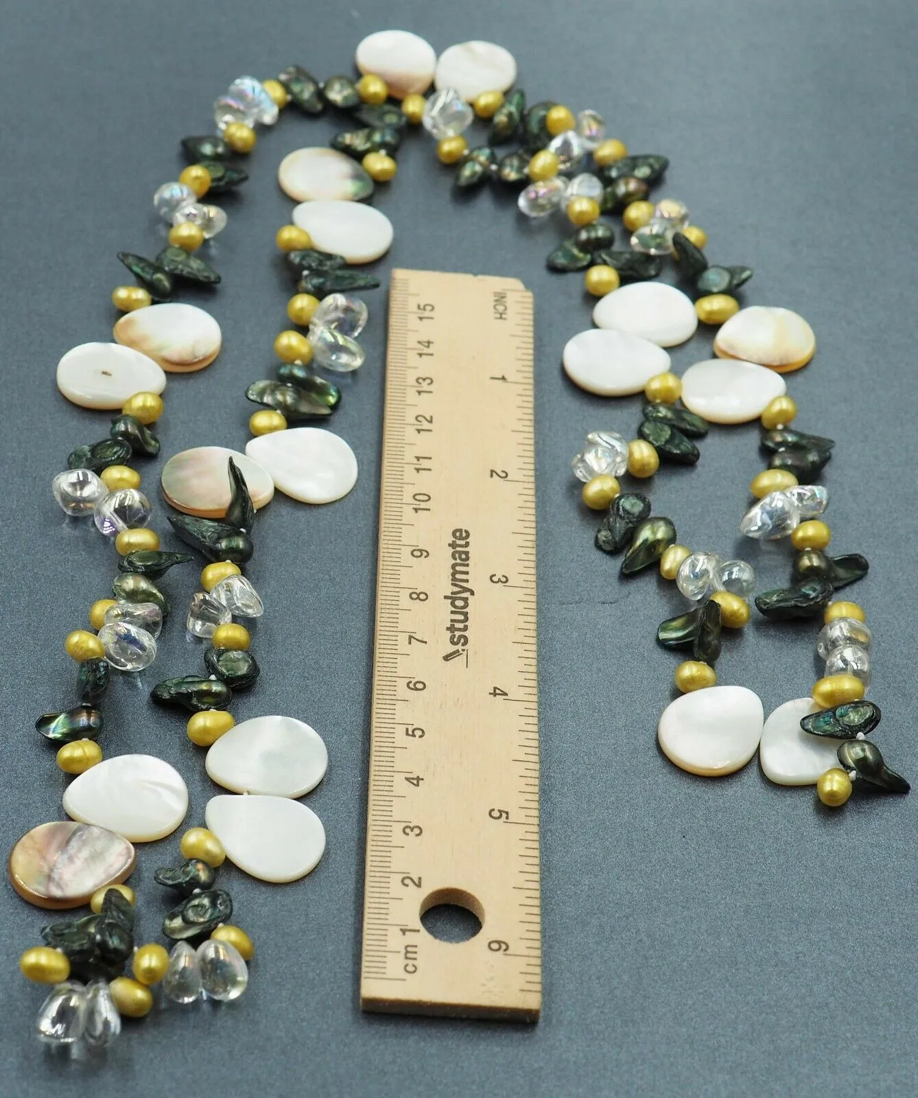 Dyed Cultured Pearl, Mother of Pearl & Coated Glass Necklace