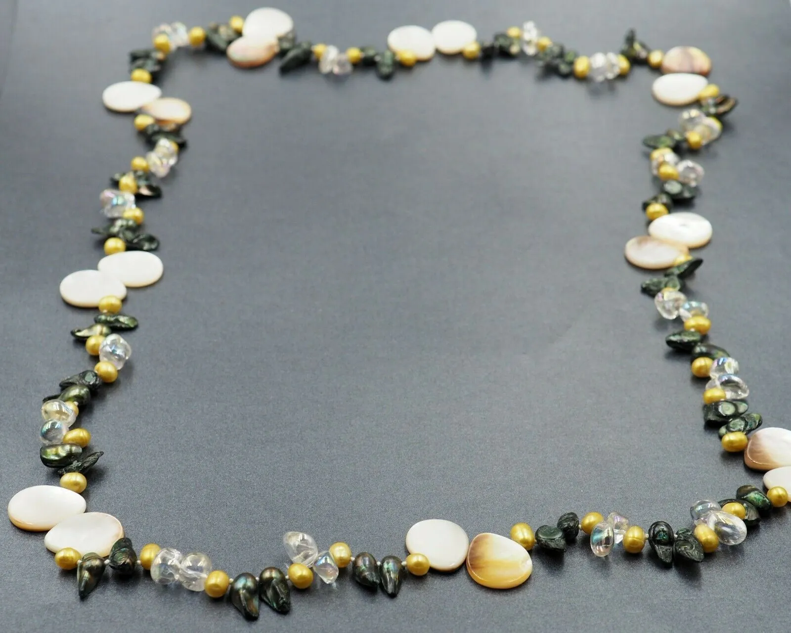 Dyed Cultured Pearl, Mother of Pearl & Coated Glass Necklace