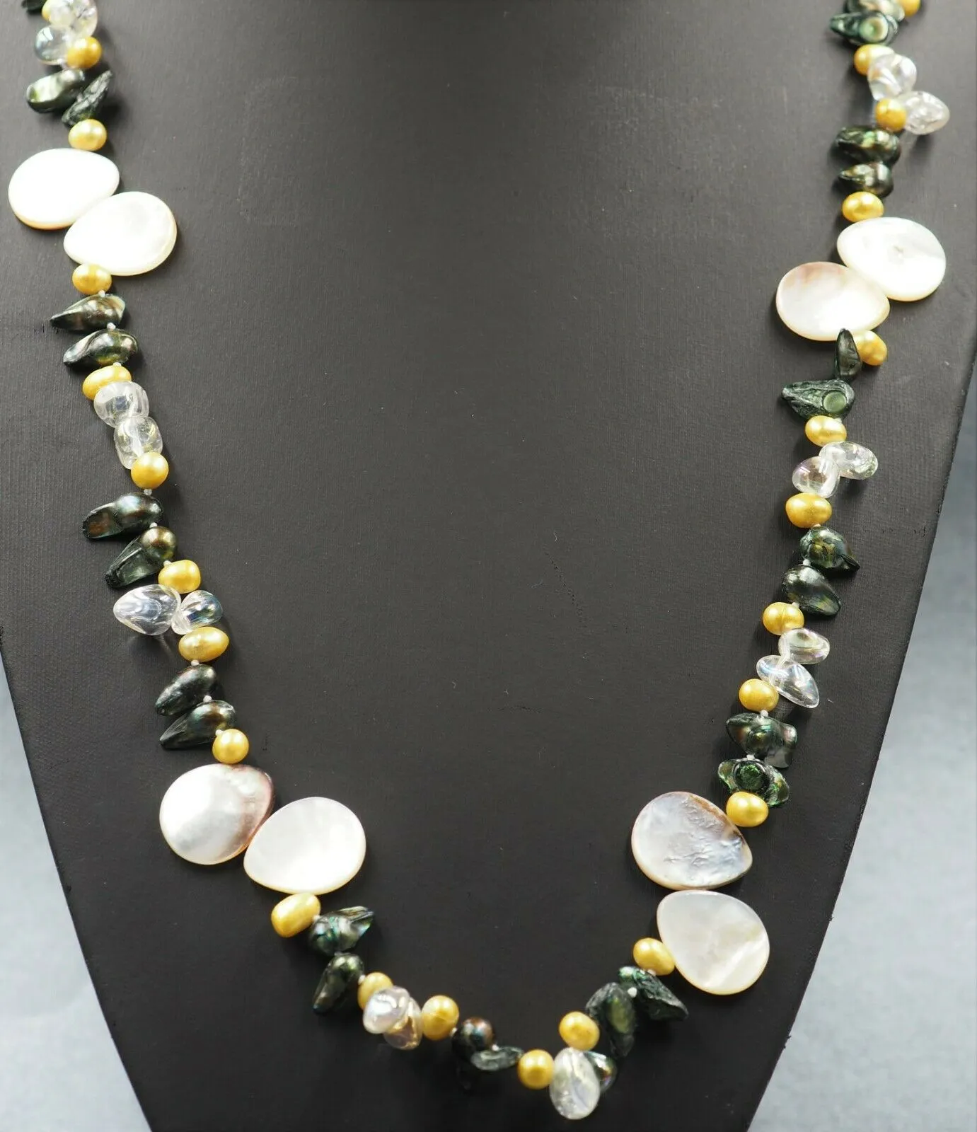 Dyed Cultured Pearl, Mother of Pearl & Coated Glass Necklace