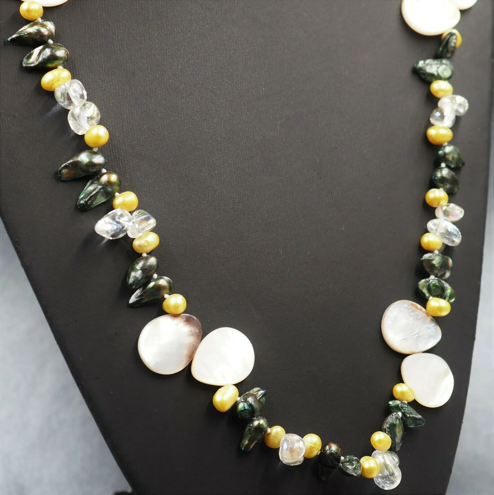 Dyed Cultured Pearl, Mother of Pearl & Coated Glass Necklace