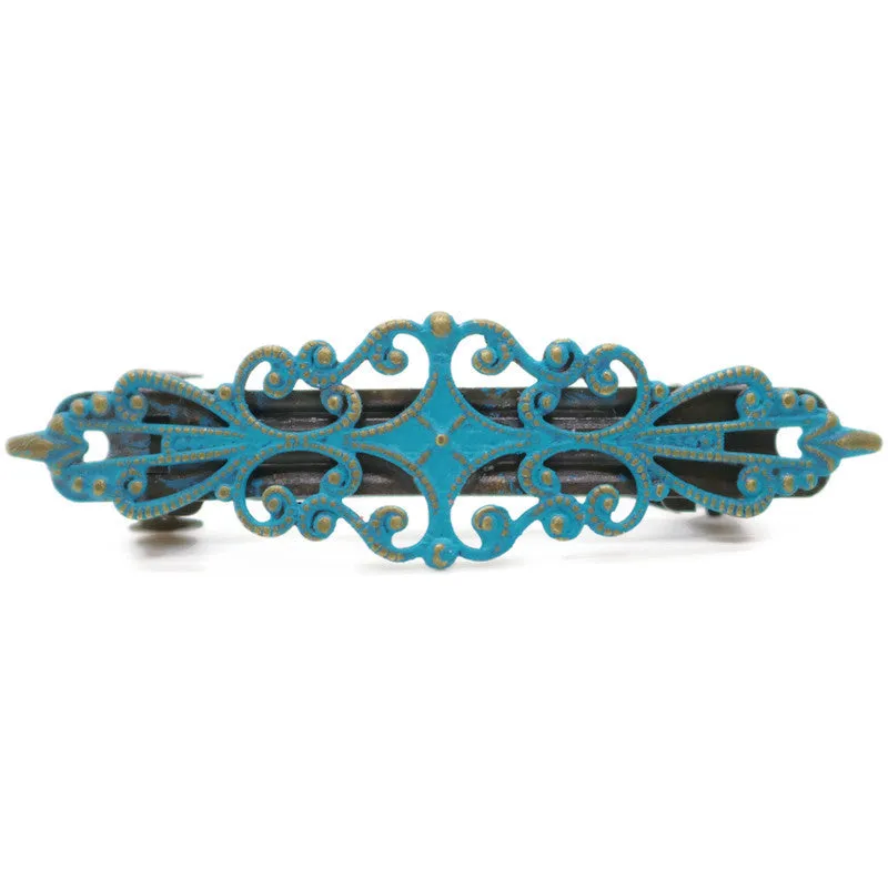 Earnest Hair Barrette - Hand Painted Metal Filigree on French Barrette Clip