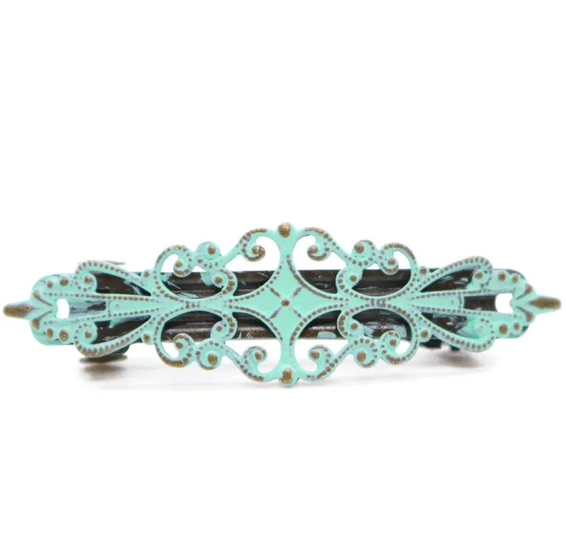 Earnest Hair Barrette - Hand Painted Metal Filigree on French Barrette Clip