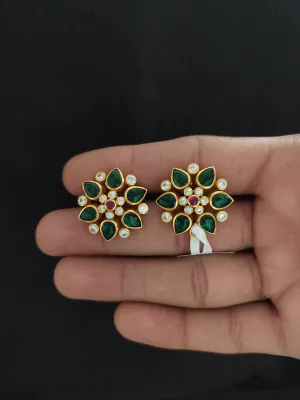 Elegant 92.5 Silver Floral Studs with Semi-Precious Stones