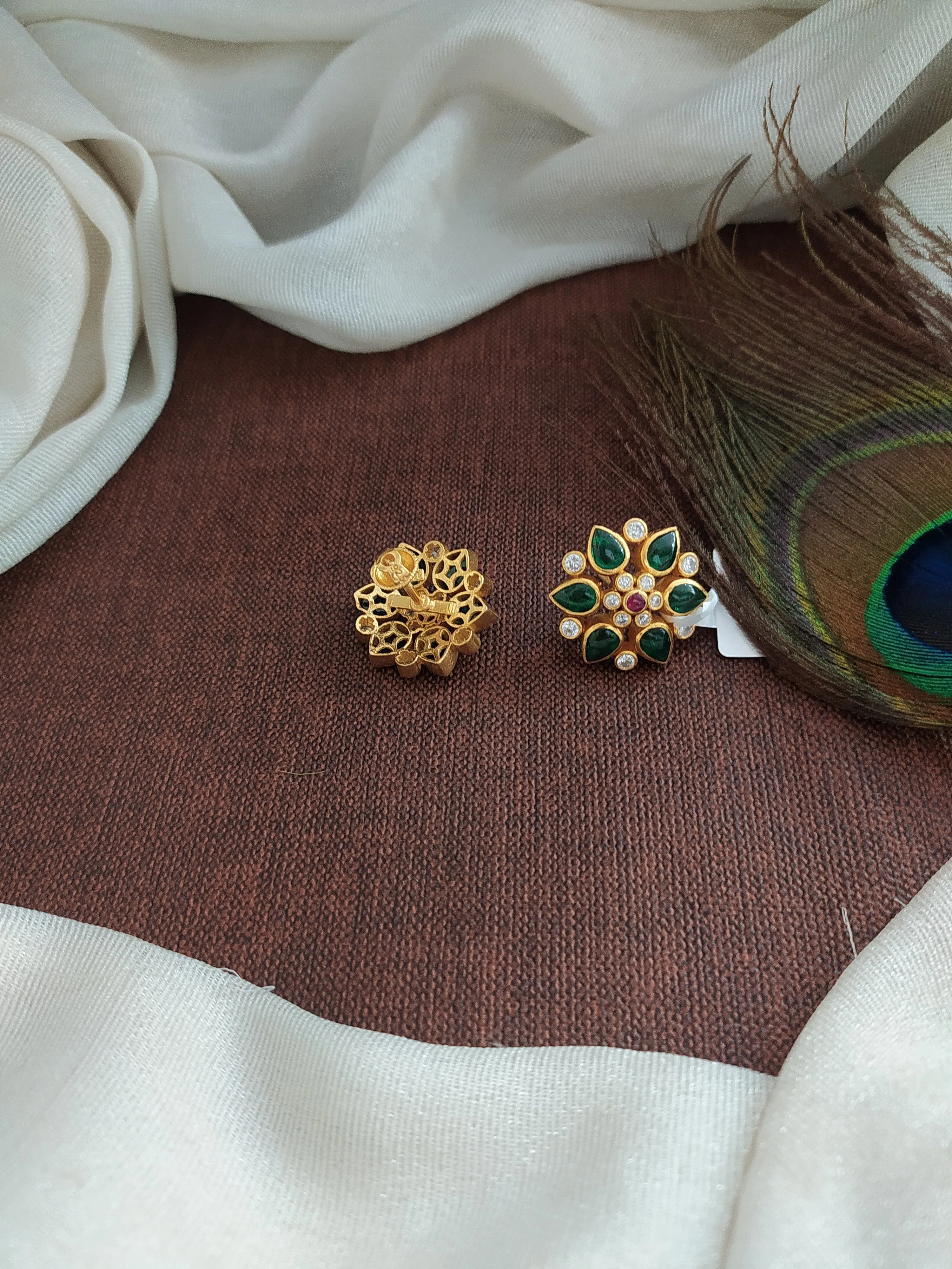 Elegant 92.5 Silver Floral Studs with Semi-Precious Stones