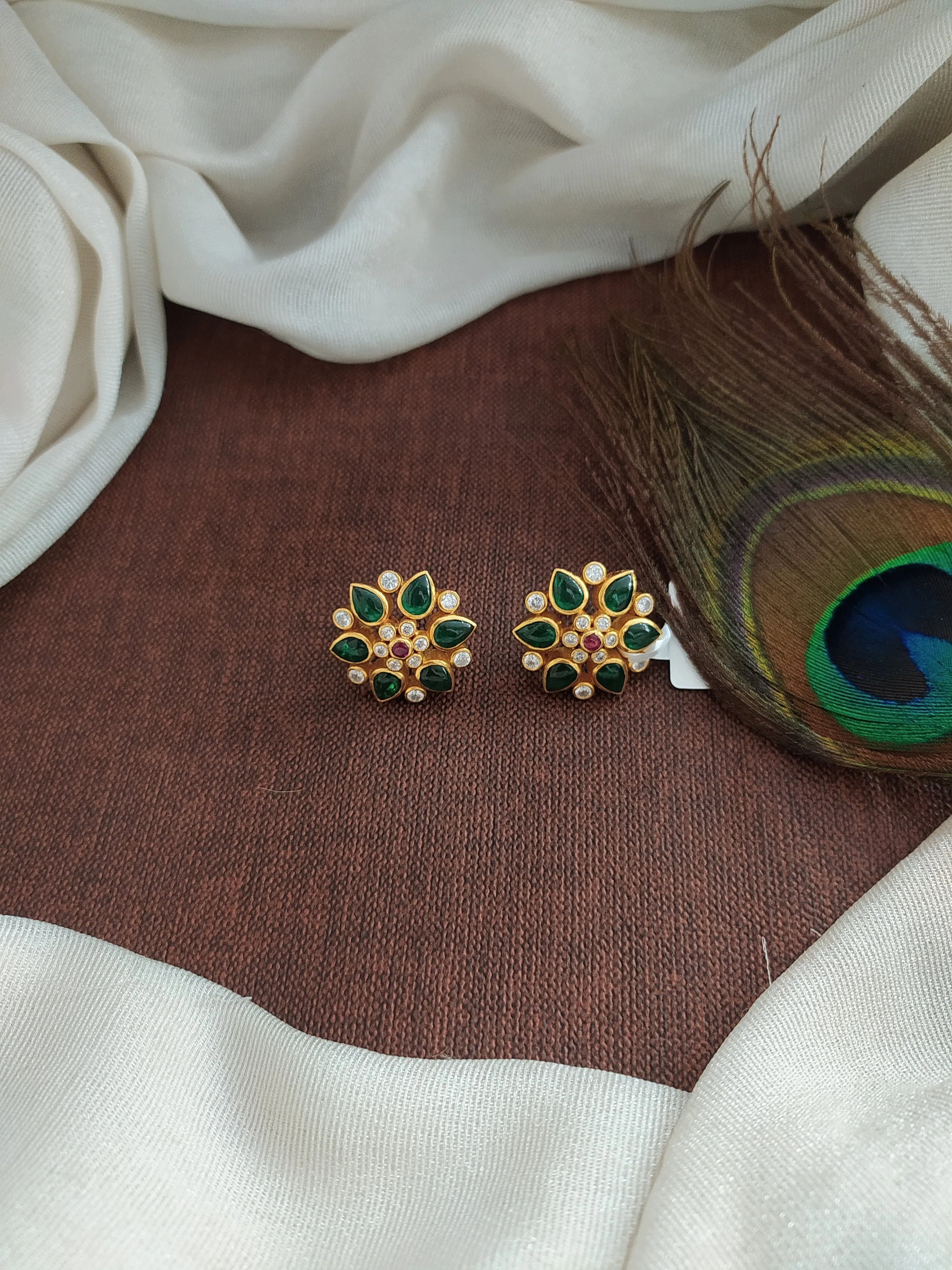 Elegant 92.5 Silver Floral Studs with Semi-Precious Stones