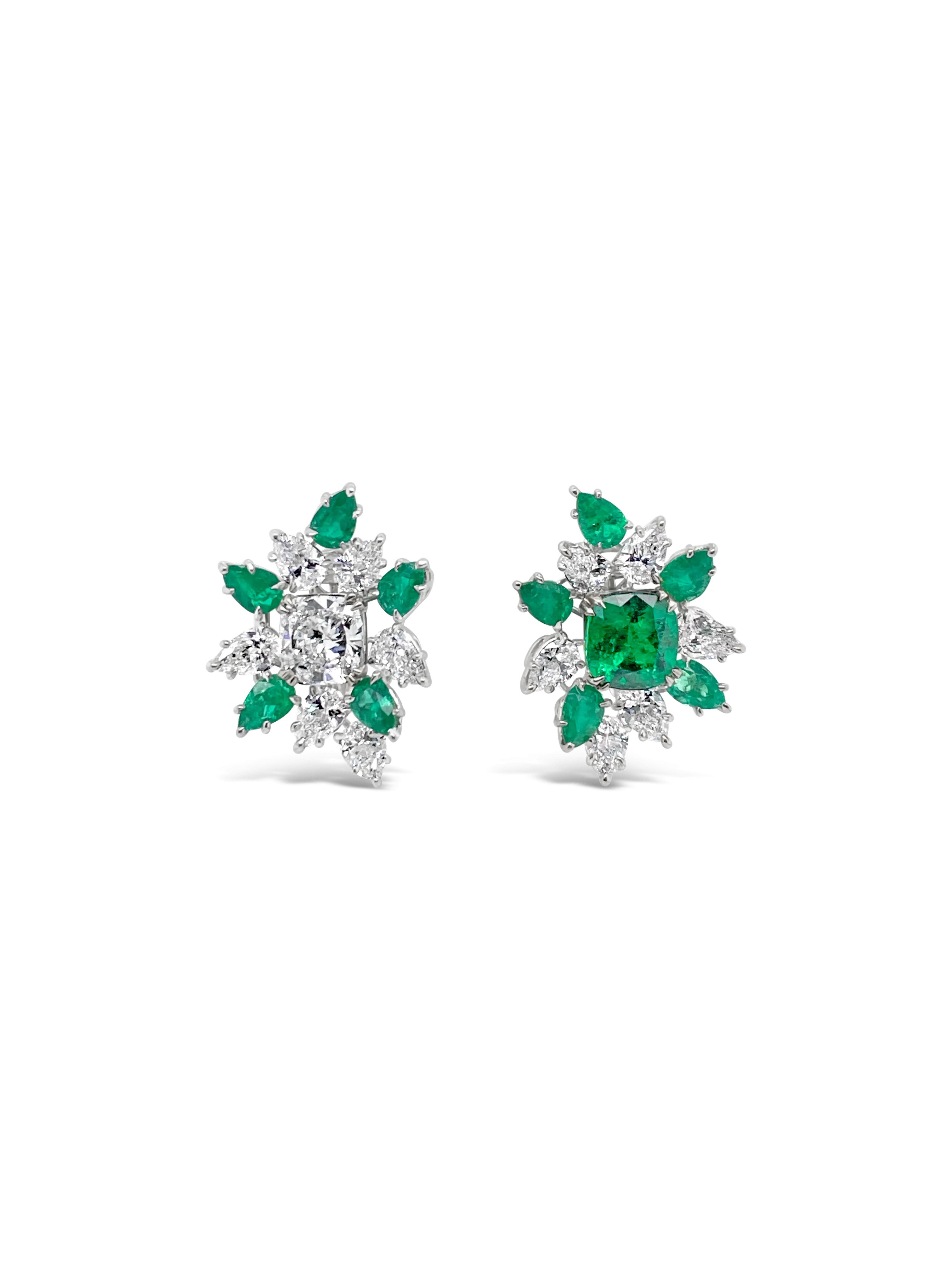 Emerald & Diamond Cluster Earrings