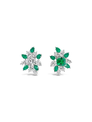 Emerald & Diamond Cluster Earrings