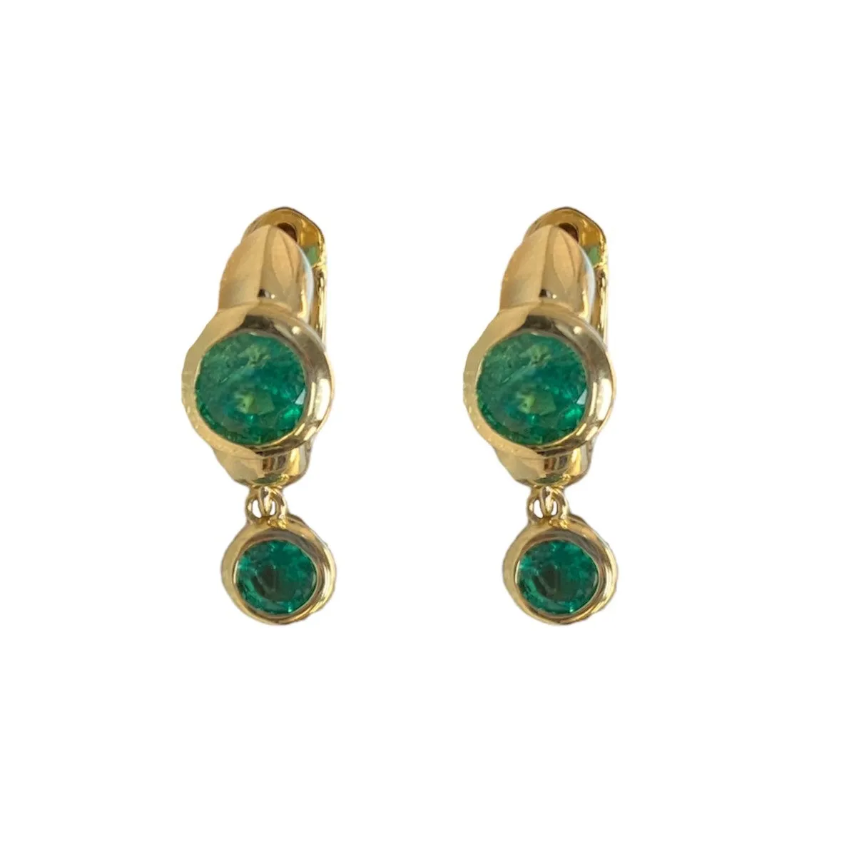 Emerald Bezel and Dangle Huggie Earrings