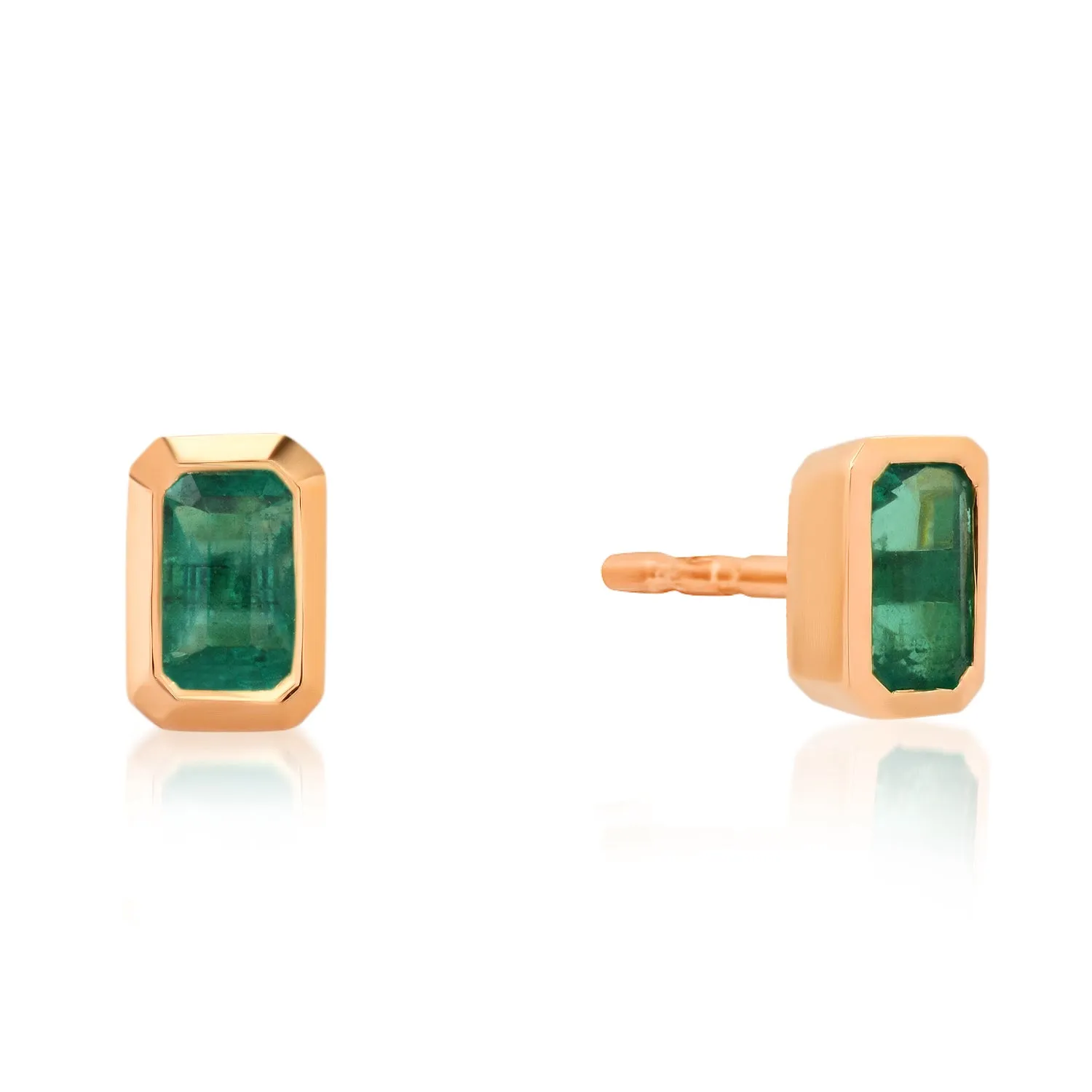 Emerald Cut Emerald Gemstone Stud Earrings