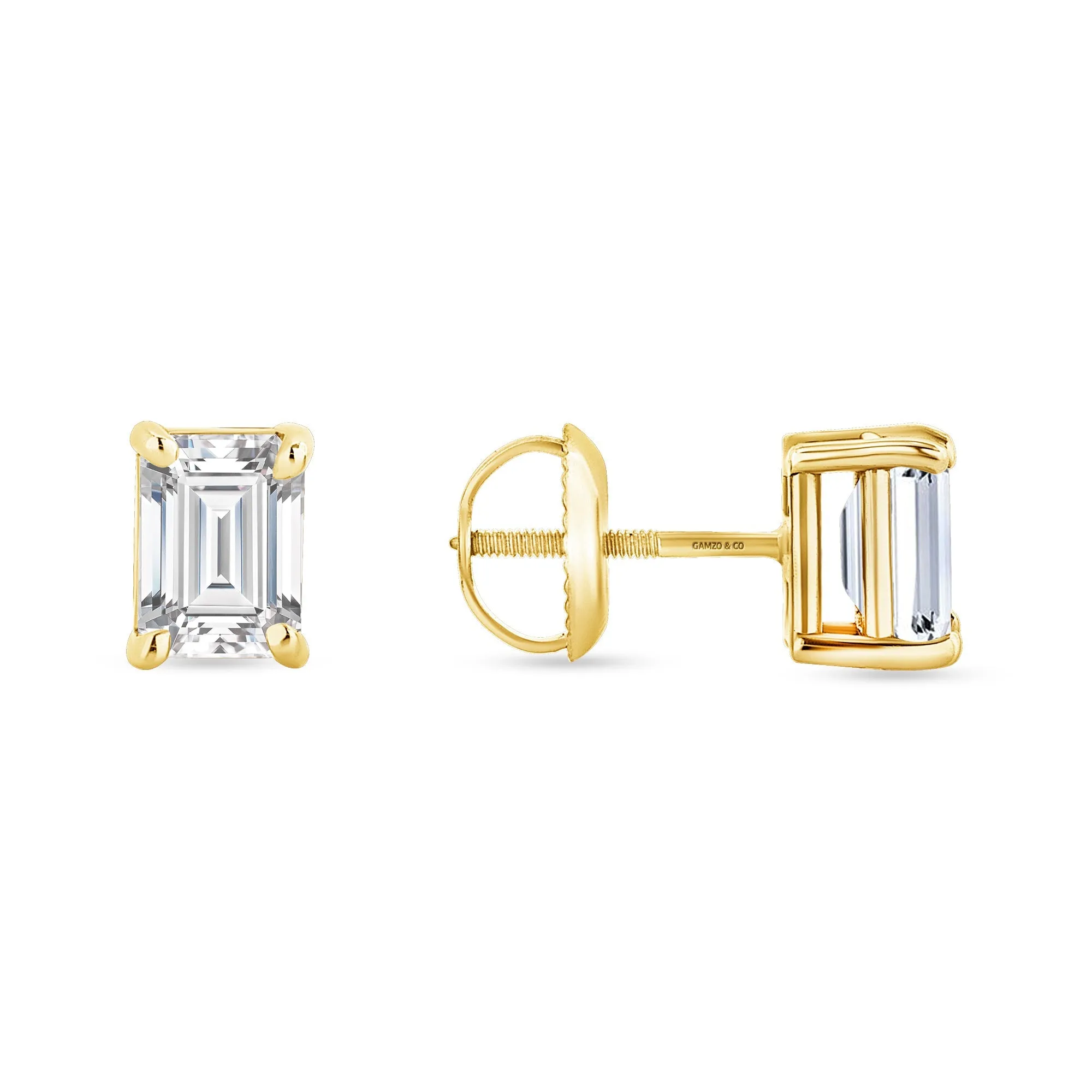 Emerald Cut Lab Grown Diamond Earrings - 4 Prong Screw Back Setting