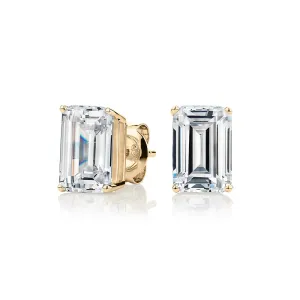 Emerald Cut stud earrings with 3 carats* of diamond simulants in 10 carat yellow gold