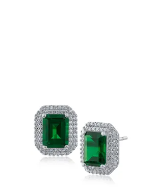 Emerald Double Halo Stud Earrings