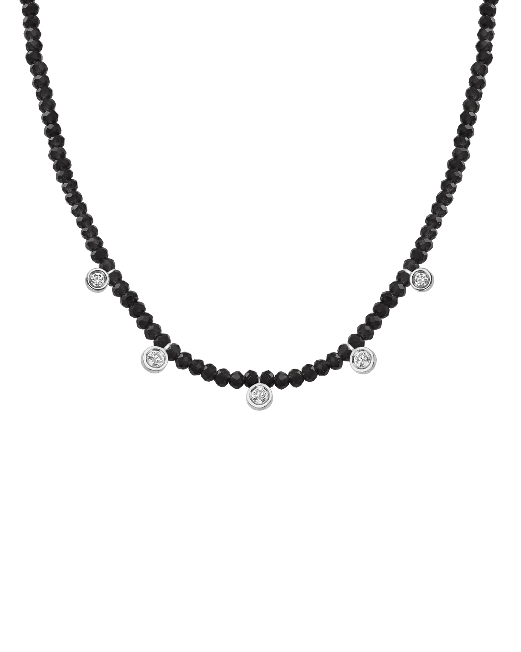 Emerald Gemstone & Five diamonds Necklace - 14K White Gold