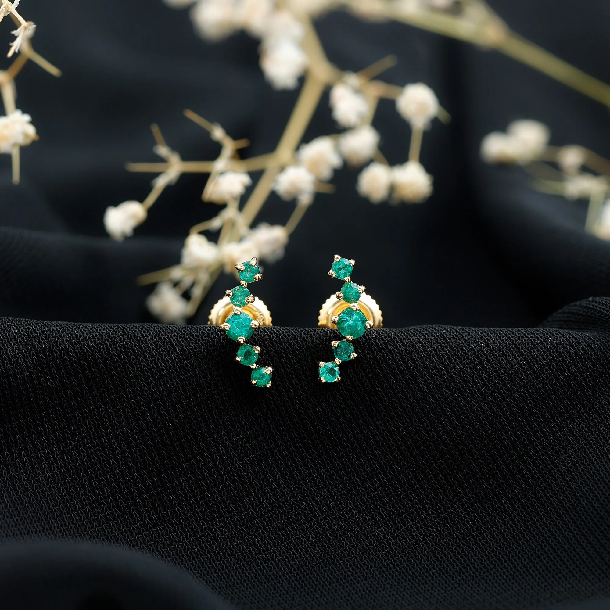 Emerald Stud Climber Earrings