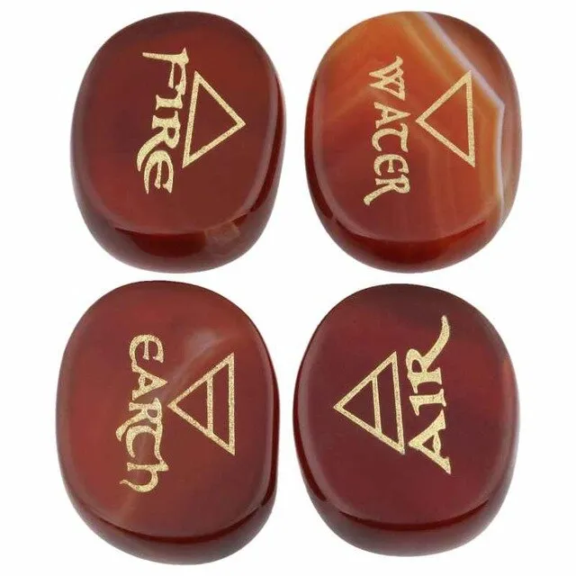 Engraved Palm Stones, Set of 4 (air, water, fire, earth)