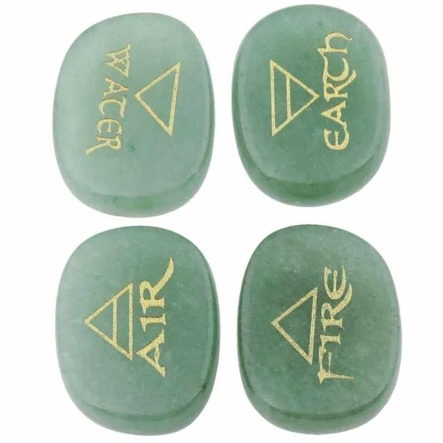 Engraved Palm Stones, Set of 4 (air, water, fire, earth)