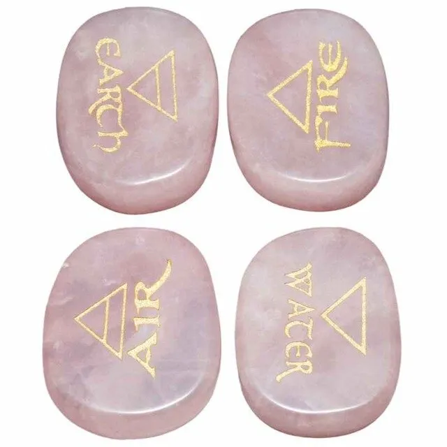 Engraved Palm Stones, Set of 4 (air, water, fire, earth)