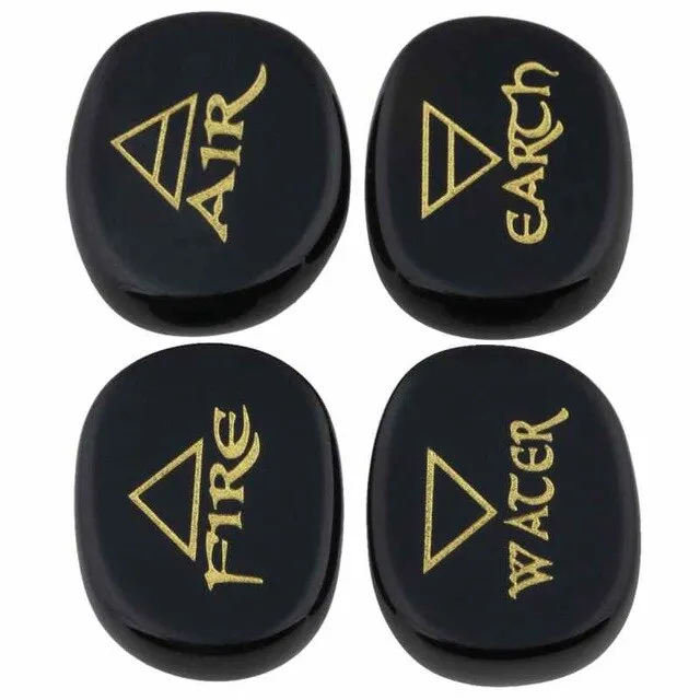 Engraved Palm Stones, Set of 4 (air, water, fire, earth)