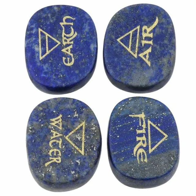 Engraved Palm Stones, Set of 4 (air, water, fire, earth)