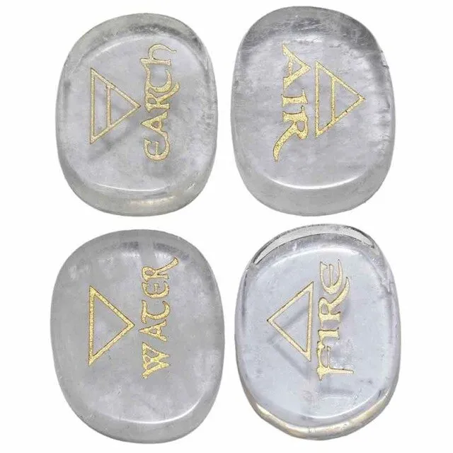 Engraved Palm Stones, Set of 4 (air, water, fire, earth)