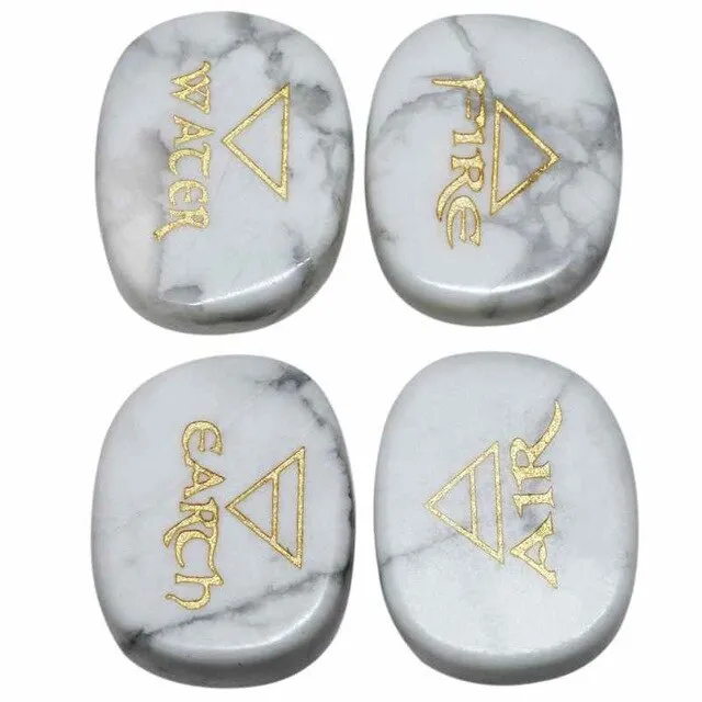 Engraved Palm Stones, Set of 4 (air, water, fire, earth)