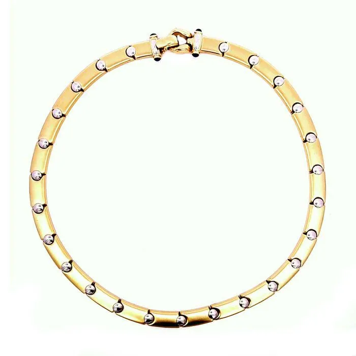 Estate Bar Link Necklace with Sapphires in 14K White and Yellow Gold